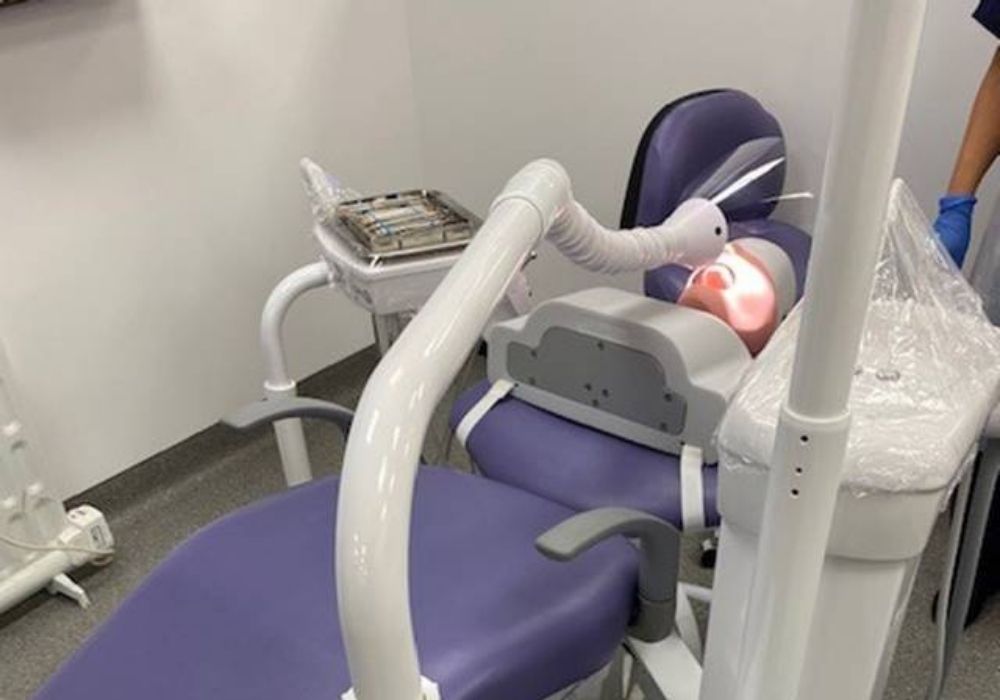 The DentalAIR UVC® being tested with a dental mannequin